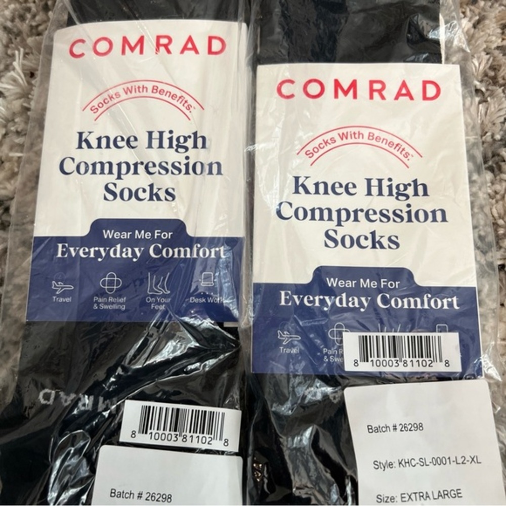 Comrad knee-high compression socks, new size XL moderate black 2 pair